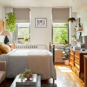An image showing a well-organized studio apartment (Image Credit: Domino Magazine)