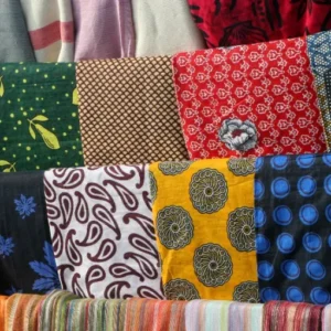 Image shows the different fabrics of Kitenge