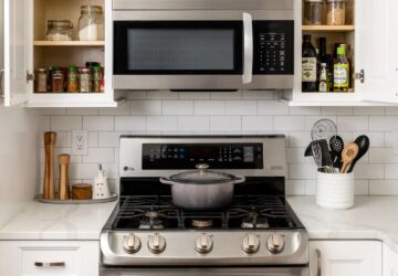 Image showing a Kitchen Cabinet with an in-built range oven & cooker (Image Credit: The Spruce)