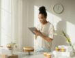 Image shows a lady using an Ipad