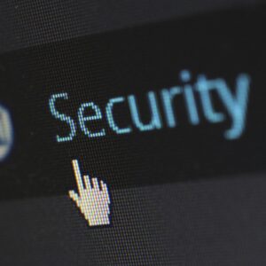 Image shows the mouse click hand pointing on a text with the word security