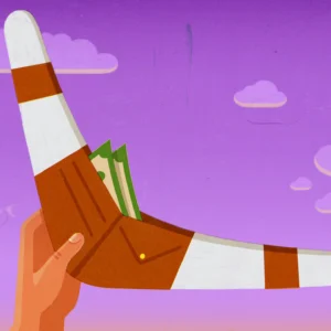 An illustration showing money wrapped on a boomerang