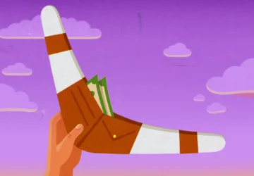 An illustration showing money wrapped on a boomerang